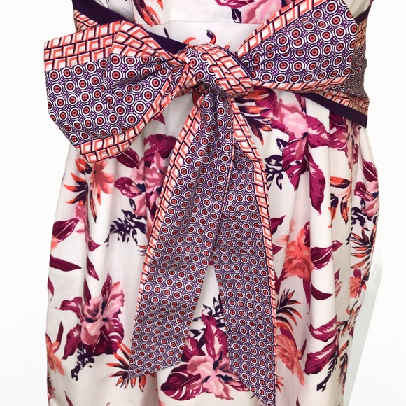 Tahari 97% Cotton Floral Tie-Waist Dress - 14 - Picture 9 of 15